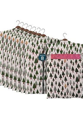 Green Set Of 8 Cotton Hanging Saree Cover Multi Utility Organisers