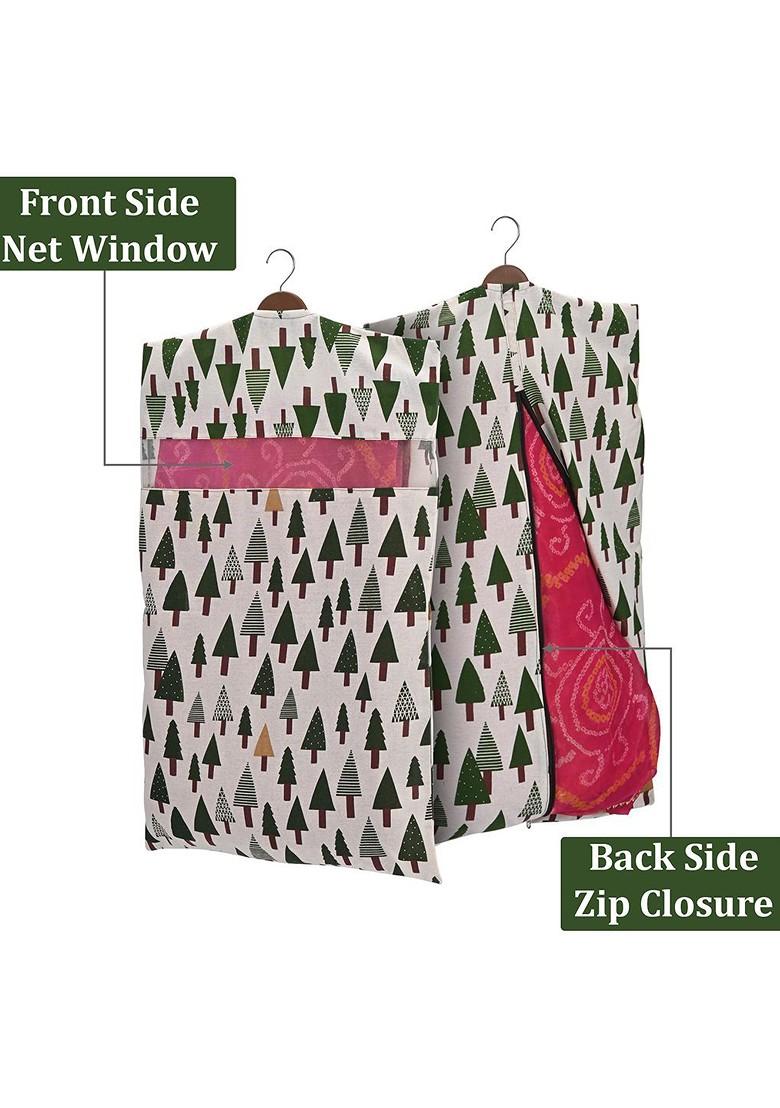 Green Set Of 8 Cotton Hanging Saree Cover Multi Utility Organisers