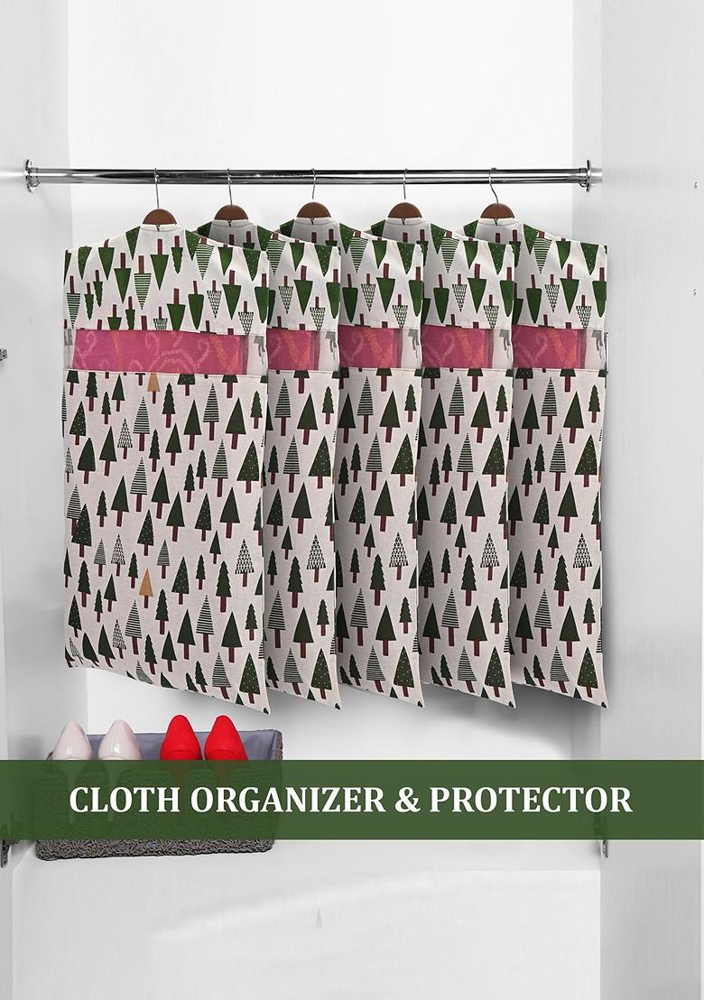 Green 8 Pieces Cotton Regular Hanging Saree Cover Multiutility Organisers
