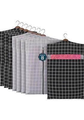 Grey 8 Pieces Regular Cotton Hanging Saree Cover Multi Utility Organisers