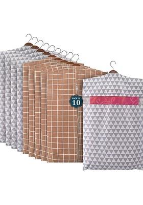 Brown 10 Pieces Cotton Hanging Saree Cover Multi Utility Organisers