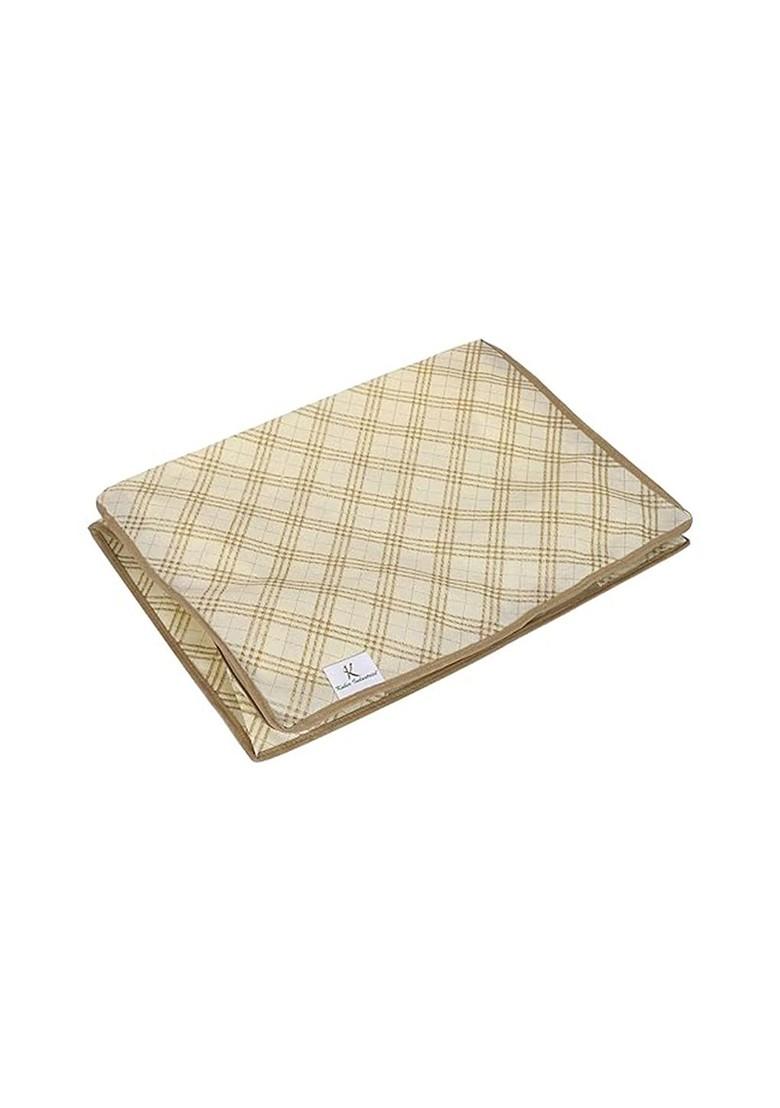 Set Of 12 Beige And Cream Checked Non Woven Saree Cover Organizers