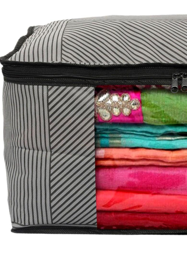 9 Pcs Lining Print Saree Cover Wardrobe Organisers Transparent Window