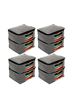 8Pcs Grey Lining Print Saree Cover Wardrobe Organisers Transparent Window