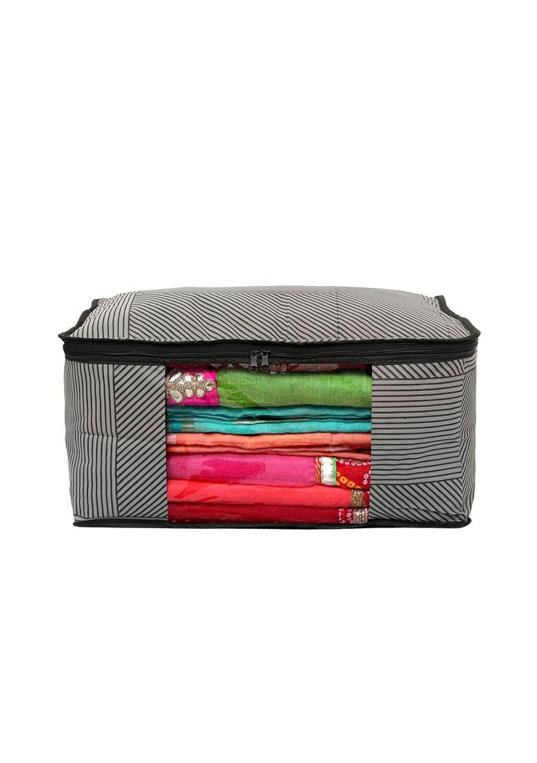 8Pcs Grey Lining Print Saree Cover Wardrobe Organisers Transparent Window