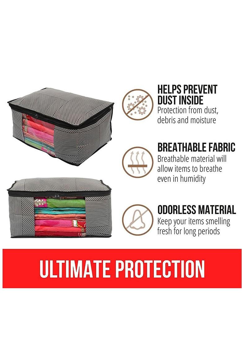 8Pcs Grey Lining Print Saree Cover Wardrobe Organisers Transparent Window