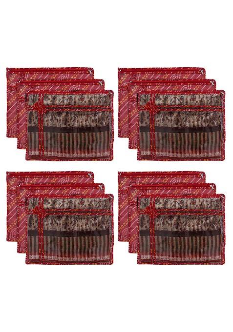 12 Pcs Bandhani Print Pvc Single Saree Cover Clothes Storage Organisers