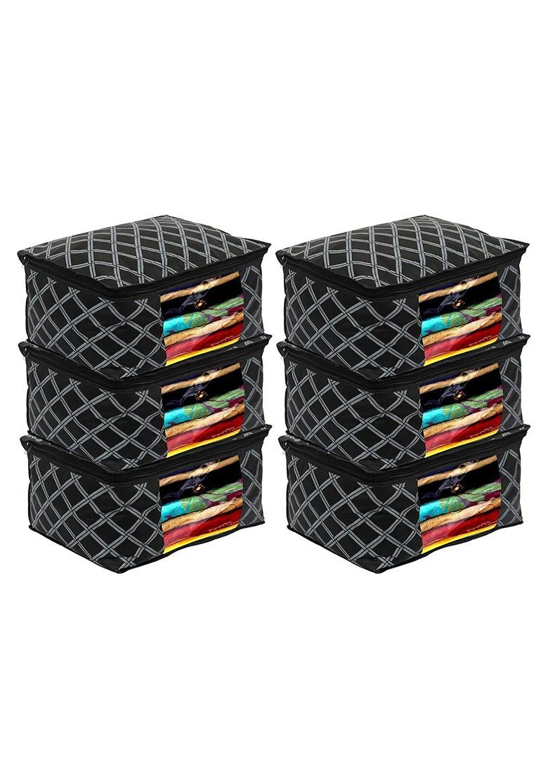 6 Pcs Check Print Foldable Saree Cover Clothes Storage Organiser