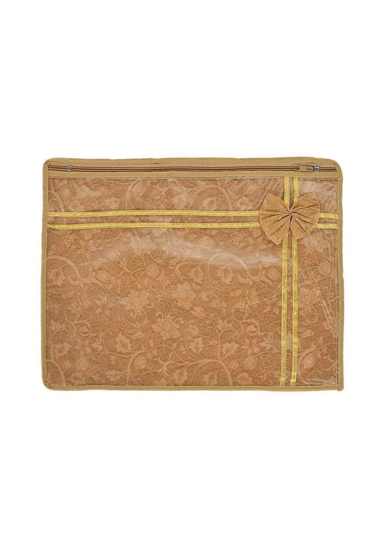 Set Of 9 Brown Printed Non Woven Single Saree Cover With Tranasparent Top