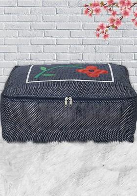 Navy Blue And Red Polka Dot Printed Satin Saree Cover Organiser