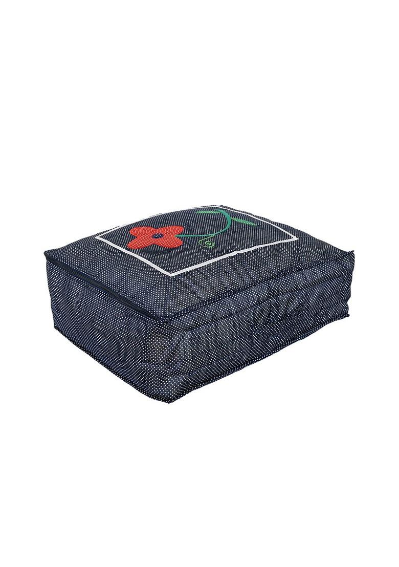 Navy Blue And Red Polka Dot Printed Satin Saree Cover Organiser