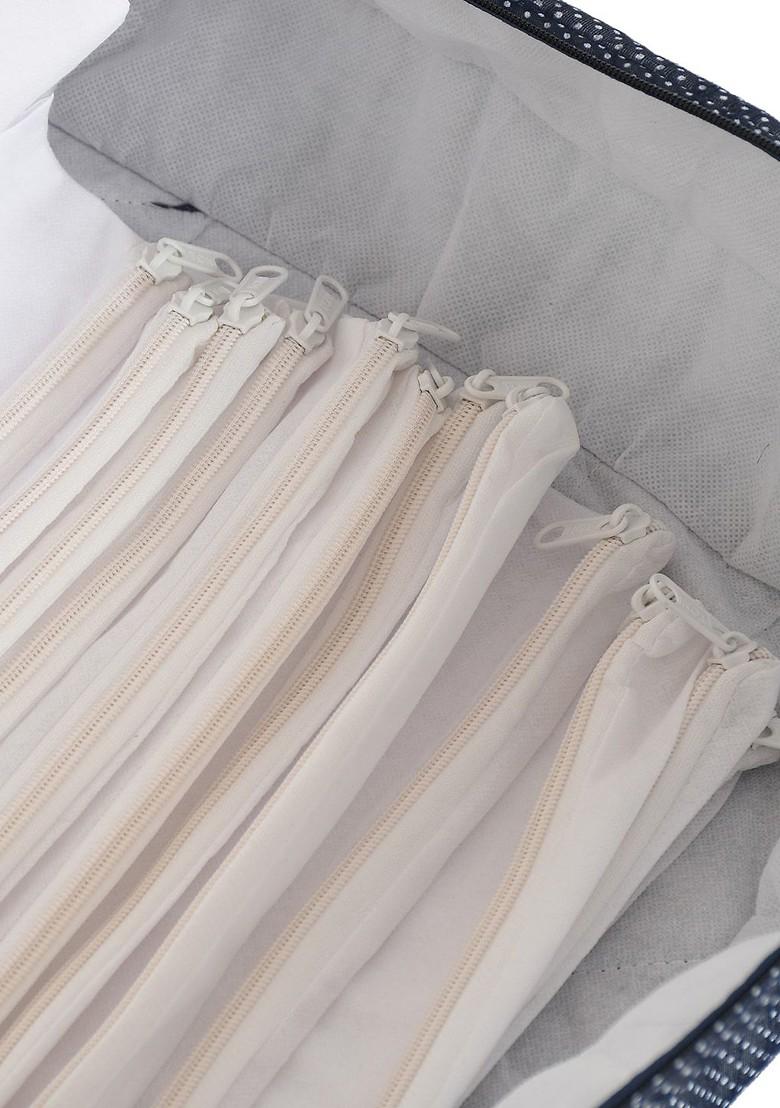 Navy Blue And Red Polka Dot Printed Satin Saree Cover Organiser