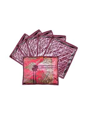 Set Of 6 Purple And Transparent Solid Single Packing Saree Cover Organizers