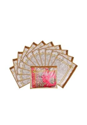 Set Of 12 Gold Coloured And Transparent Solid Single Packing Saree Cover Organizers