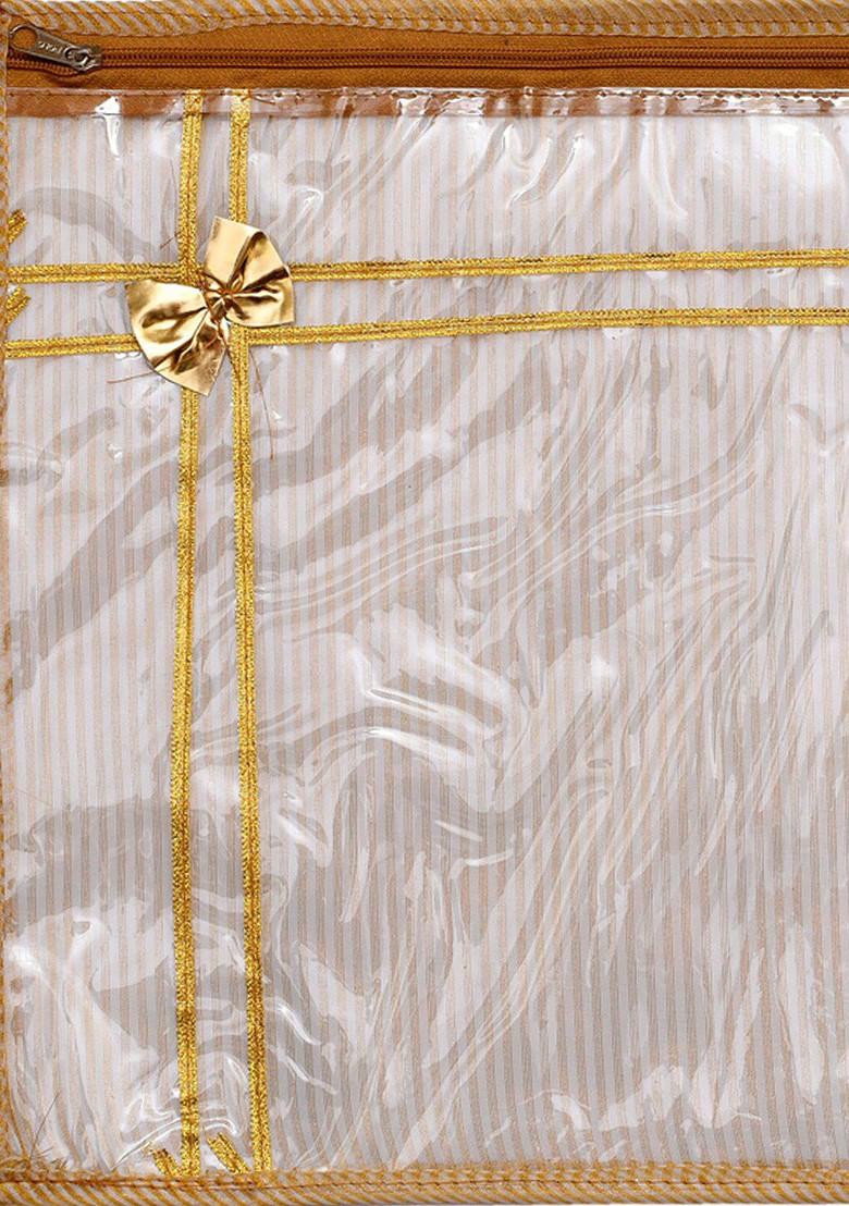 Set Of 12 Gold Coloured And Transparent Solid Single Packing Saree Cover Organizers
