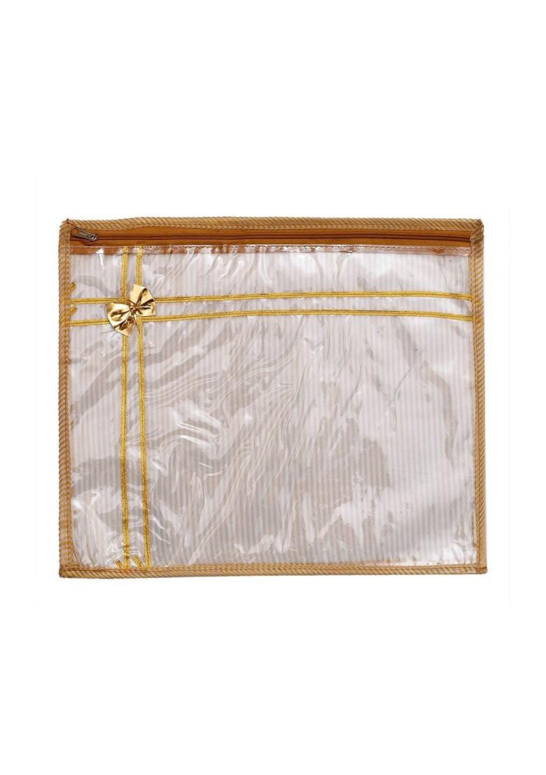Set Of 12 Gold Coloured And Transparent Solid Single Packing Saree Cover Organizers