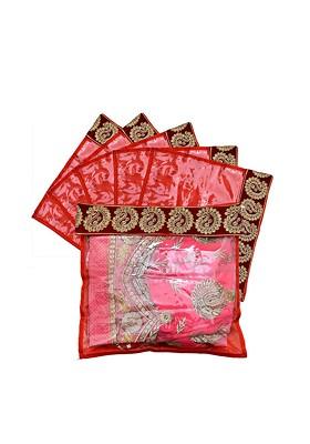 Set Of 6 Maroon Zari Border Flip Single Packing Saree Cover Organizers