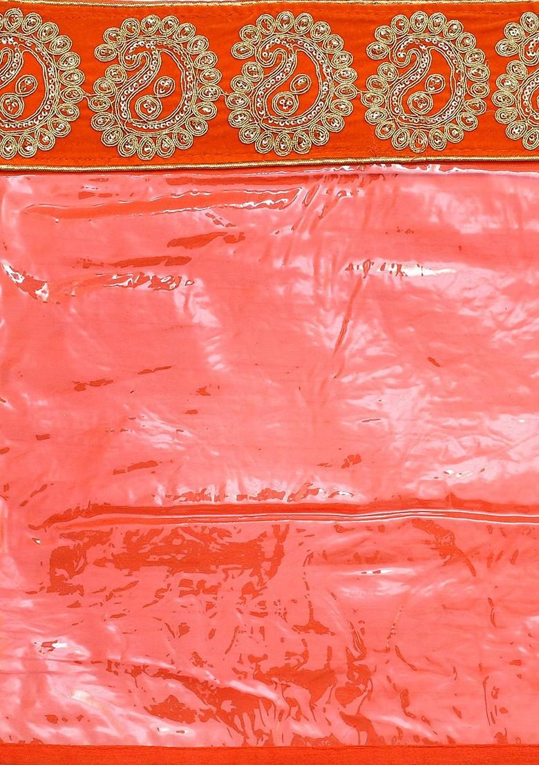 Set Of 6 Orange And Transparent Zari Border Flip Single Packing Saree Cover Organizers