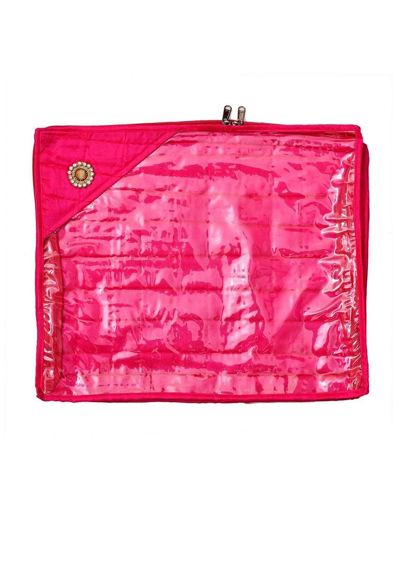 Set Of 6 Pink And Transparent Solid Silk Single Packing Saree Cover Organizers