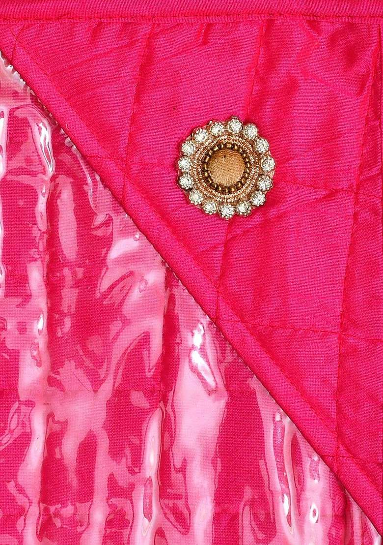 Set Of 6 Pink And Transparent Solid Silk Single Packing Saree Cover Organizers - Indya