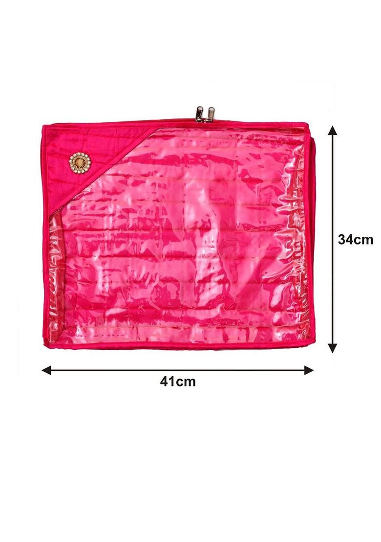 Set Of 6 Pink And Transparent Solid Silk Single Packing Saree Cover Organizers