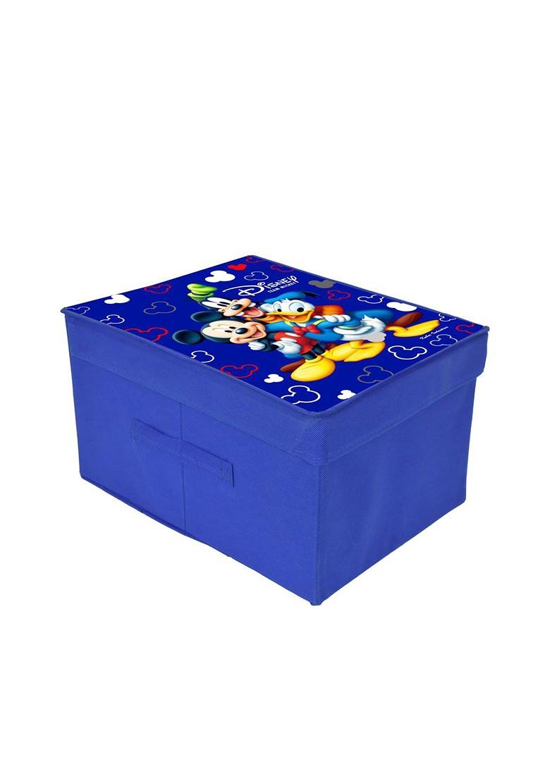 Set Of 2 Blue Disney Team Mickey Printed Foldable Saree Cover Storage Boxes With Lids