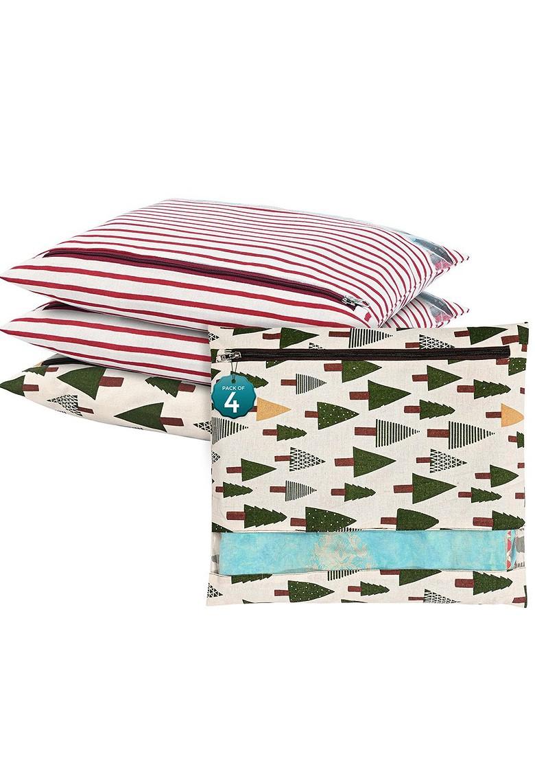 Green 4 Pcs Regular Single Saree Cover Multi Utility Wardrobe Organisers