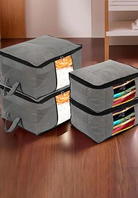 Set Of 4 Underbed Storage Bag And Saree Cover Organisers Transparent Window