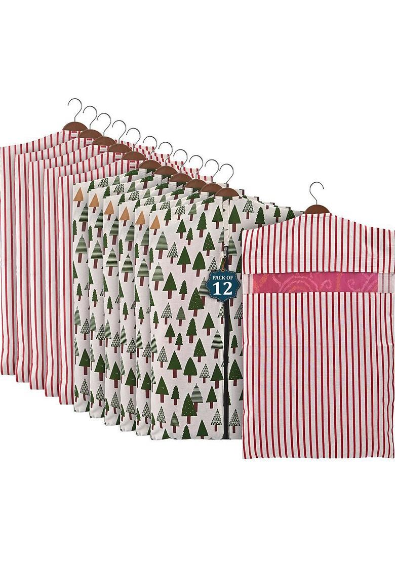 Green Set Of 12 Regular Hanging Saree Cover Multi Utility Organisers