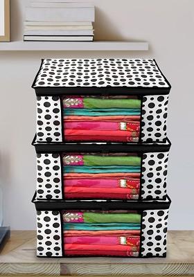 White And Black 4 Pcs Polka Dot Printed Non Woven Saree Cover Clothes Cover