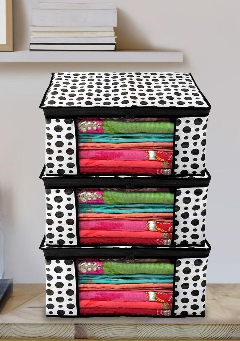 White And Black 4 Pcs Polka Dot Printed Non Woven Saree Cover Clothes Cover