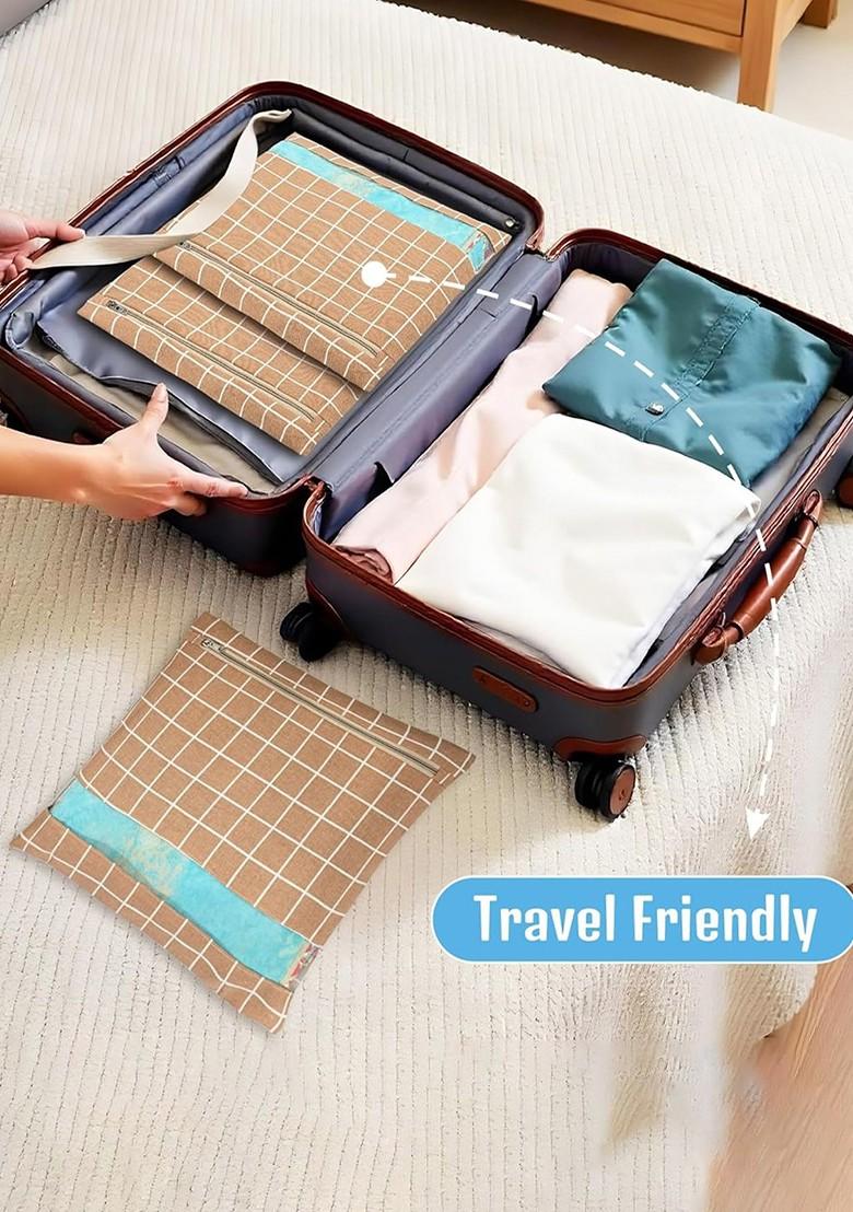 Brown 4 Pcs Regular Single Saree Cover Multi Utility Wardrobe Organisers