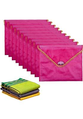 Pink And Gold 10 Pieces Printed Saree Covers Organisers With Flap Closure