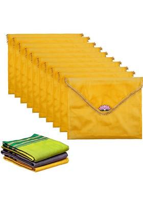 Yellow And Gold 10 Pieces Printed Saree Covers Organisers With Flap Closure