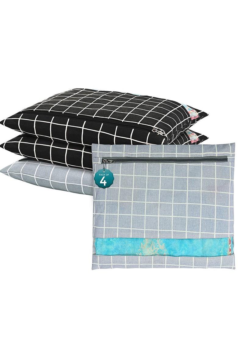 Grey 4 Pcs Regular Single Saree Cover Multi Utility Wardrobe Organisers