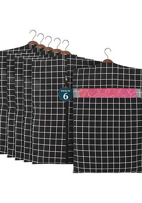 Black 6 Pcs Mesh Cotton Hanging Saree Cover Storage Organisers