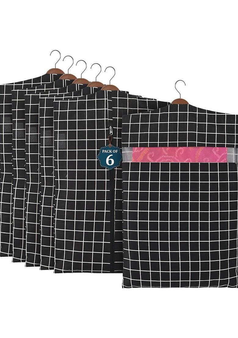 Black 6 Pcs Mesh Cotton Hanging Saree Cover Storage Organisers