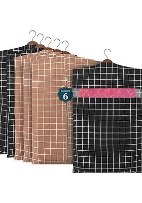 Brown 6 Pcs Mesh Cotton Hanging Saree Cover Storage Organisers