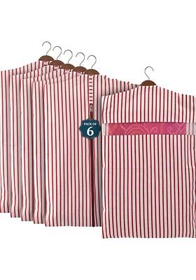 Maroon 6 Pcs Mesh Cotton Hanging Saree Cover Storage Organisers