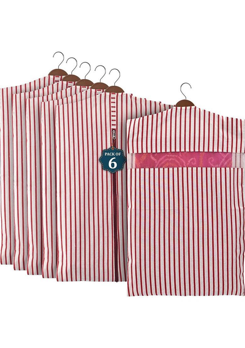 Maroon 6 Pcs Mesh Cotton Hanging Saree Cover Storage Organisers