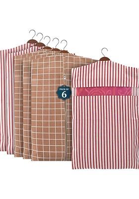 Brown 6 Pcs Mesh Cotton Hanging Saree Cover Storage Organisers