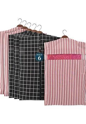 Black 6 Pcs Mesh Cotton Hanging Saree Cover Storage Organisers