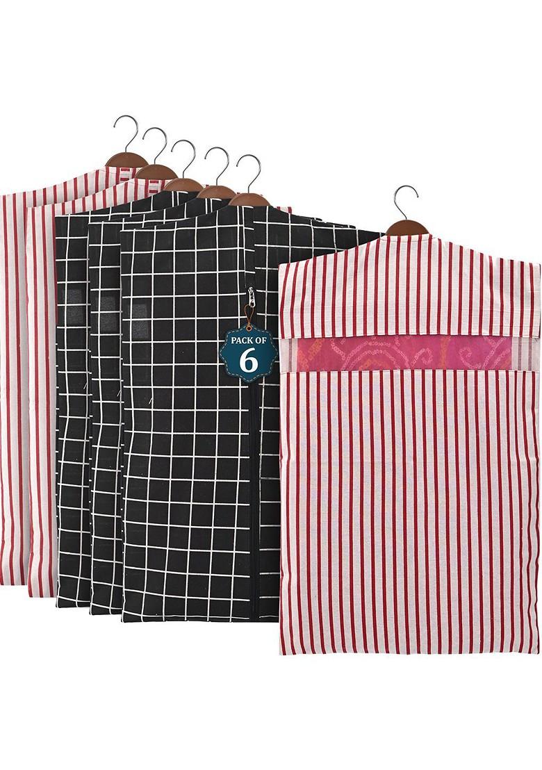 Black 6 Pcs Mesh Cotton Hanging Saree Cover Storage Organisers