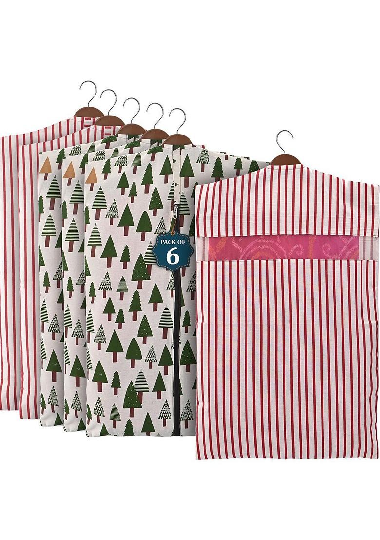 Green 6 Pcs Mesh Cotton Hanging Saree Cover Storage Organisers