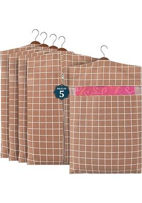 Brown 5 Pcs Mesh Cotton Hanging Saree Cover Storage Organisers