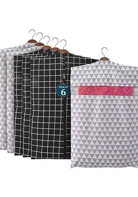 Black 6 Pcs Mesh Cotton Hanging Saree Cover Storage Organisers