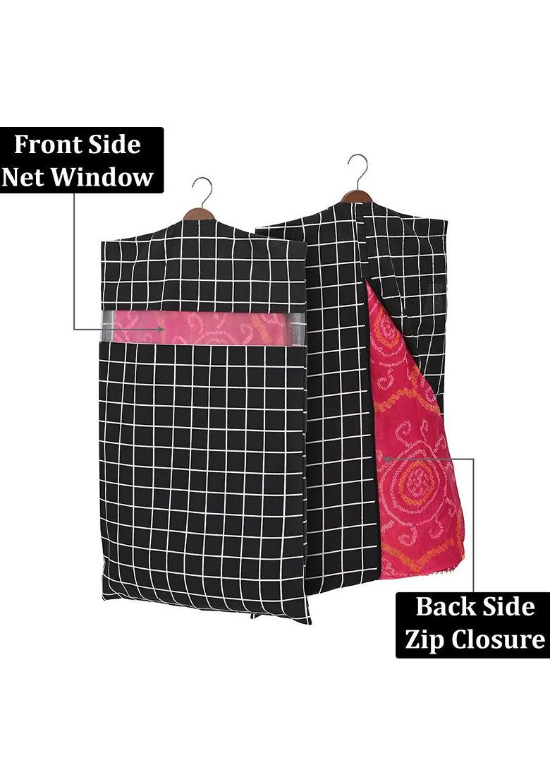 Black 6 Pcs Mesh Cotton Hanging Saree Cover Storage Organisers