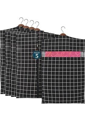 Black 5 Pcs Mesh Cotton Hanging Saree Cover Storage Organisers