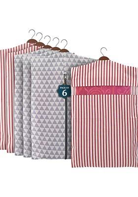 Grey 6 Pcs Mesh Cotton Hanging Saree Cover Storage Organisers