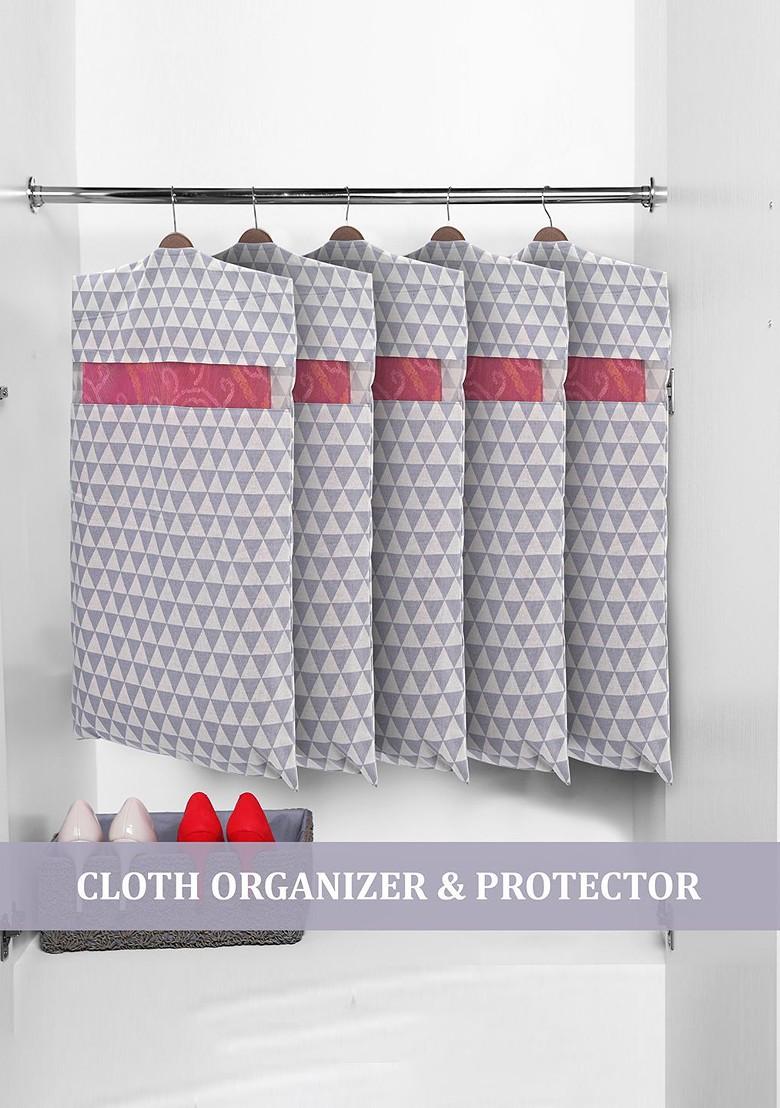 Grey 6 Pcs Mesh Cotton Hanging Saree Cover Storage Organisers